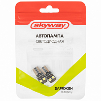 Автолампа диод T10 (W5W) 12V 4SMD диода 1-конт с обманкой Белая SKYWAY Салон, габариты комплект 2шт